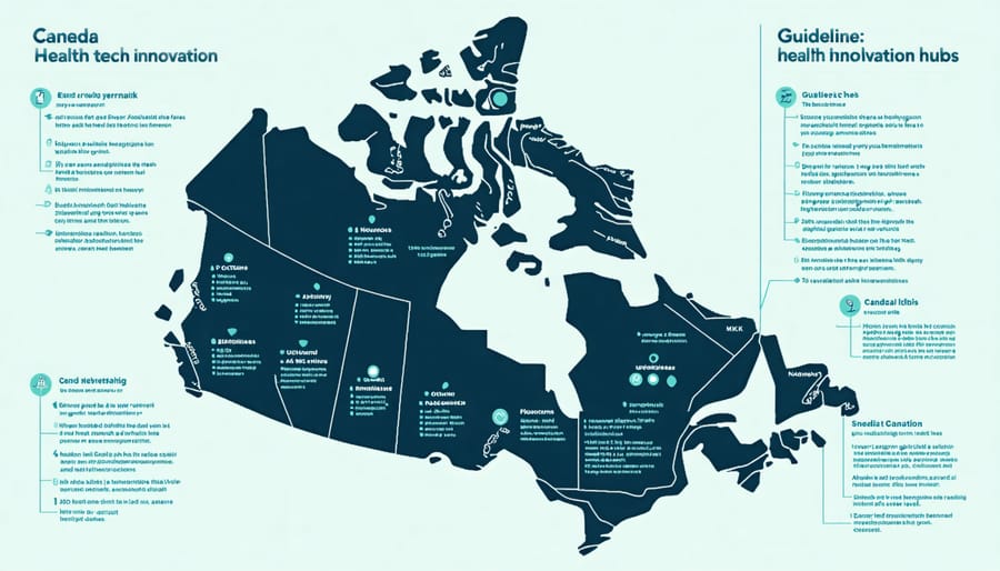 Map of Canada showing cities known for health tech innovations with icons