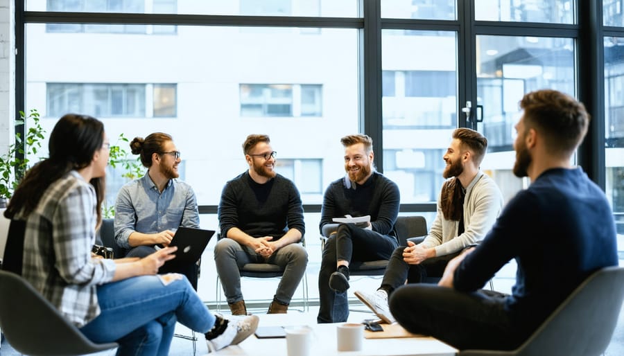 Canadian startup founders engaging in a meeting about freeze-dried candy growth opportunities.