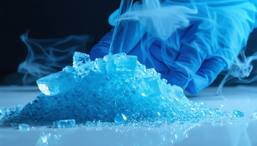 Modern cannabis extraction laboratory equipment with glass vessels and stainless steel machinery