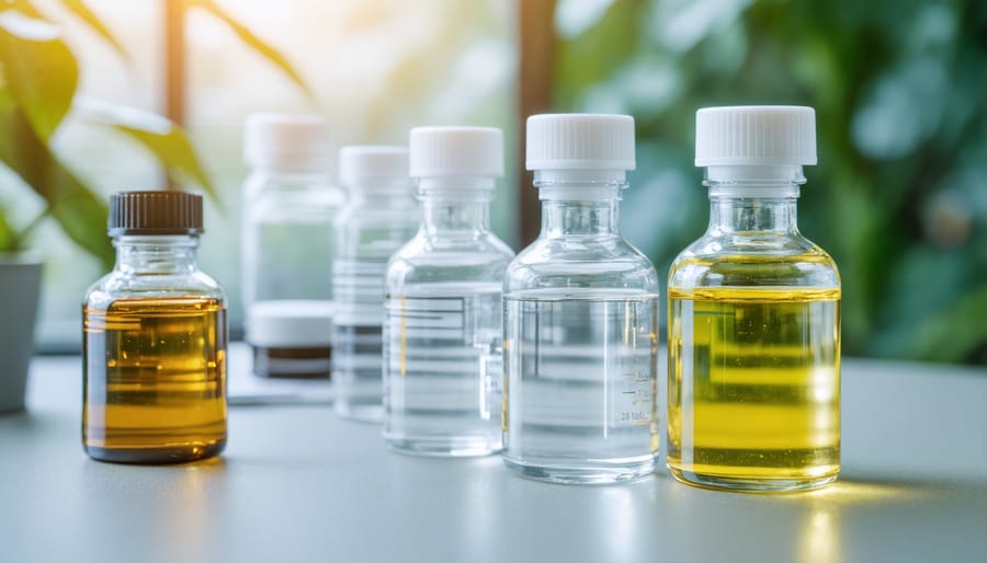 Laboratory technician inspecting cannabis extract sample in petri dish with backlighting